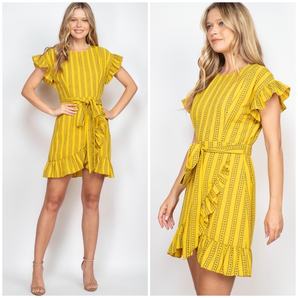 the clothing company Dresses & Skirts - LAST ONE❗THE CLOTHING COMPANY Boho Chic Mustard Short Sleeves Ruffle Dress